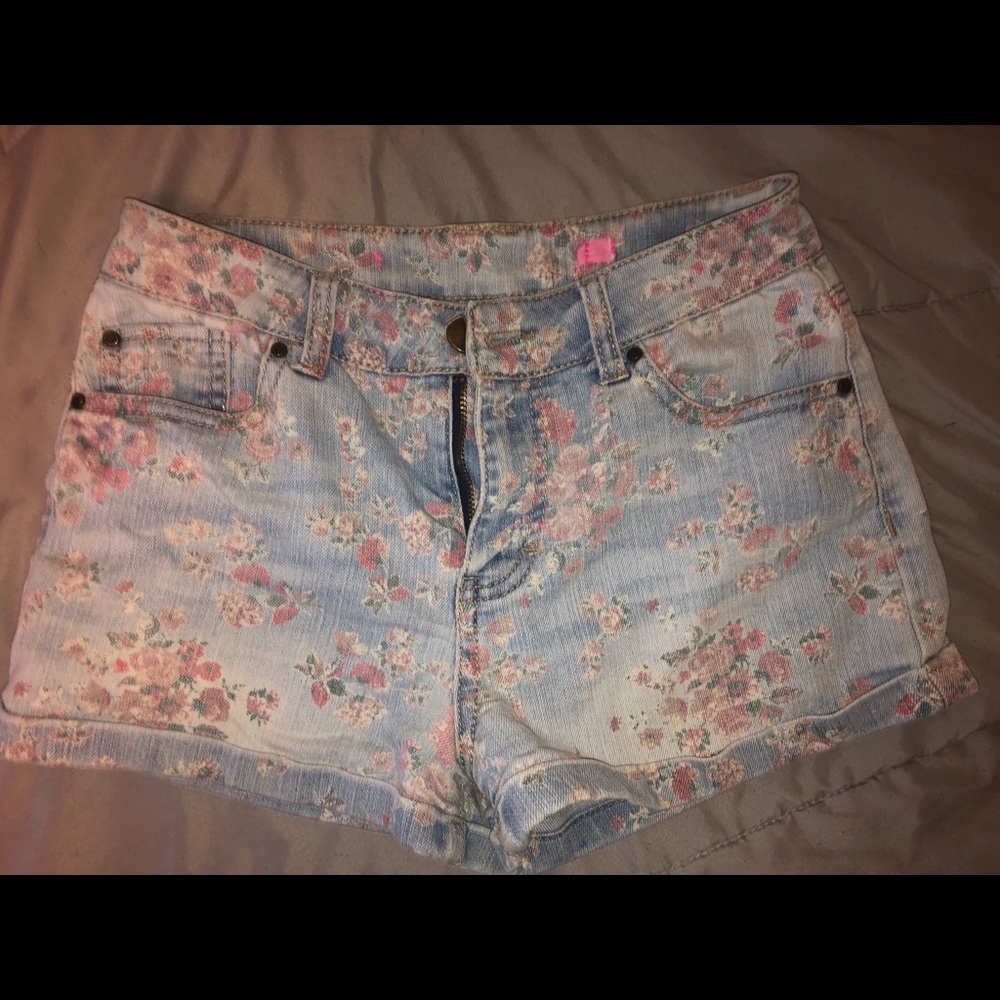 Floral Print Jean Shorts